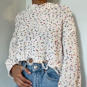 Fashion Nova Rainbow Confetti Distressed Sweater